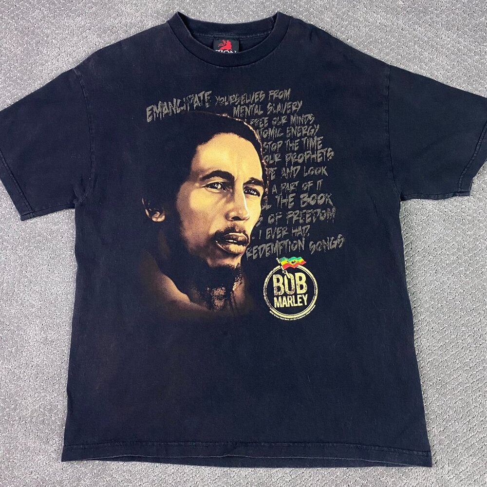 Bob Marley T Shirt 2007 Redemption Song Lyrics Men's XL Zion Rootswear Black